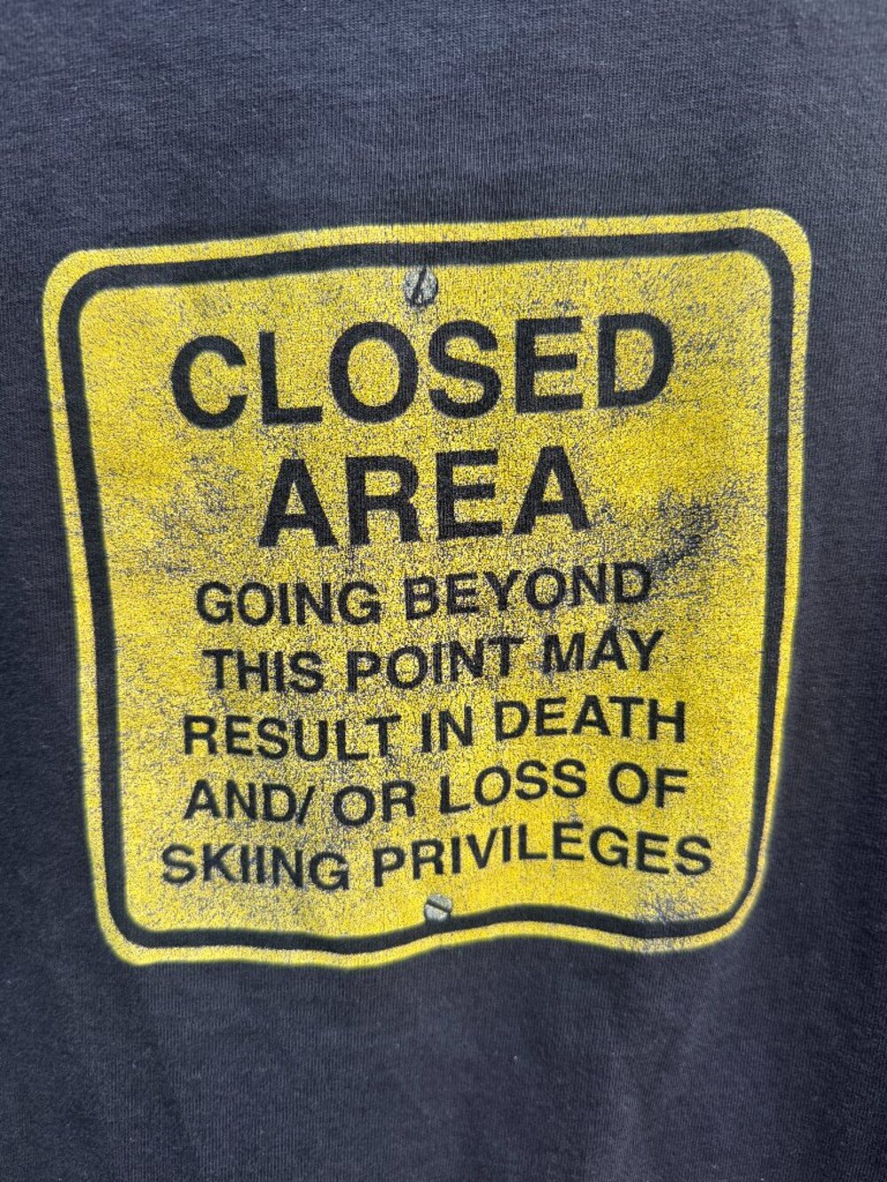 The North Face Long Sleeve Shirt Closed Area Ski Warning Sign Black Graphic Tee